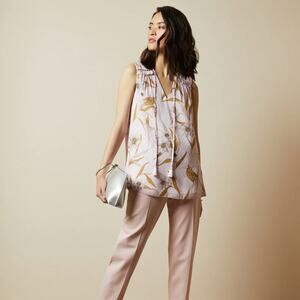 TED BAKER Jiylena Cabana Smocked Sleeveless Top Tank Pink {DD39}